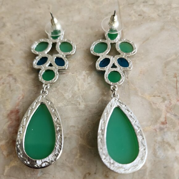 Stony Dangle Style Blue and Green Fashion Earrings - Picture 2 of 6
